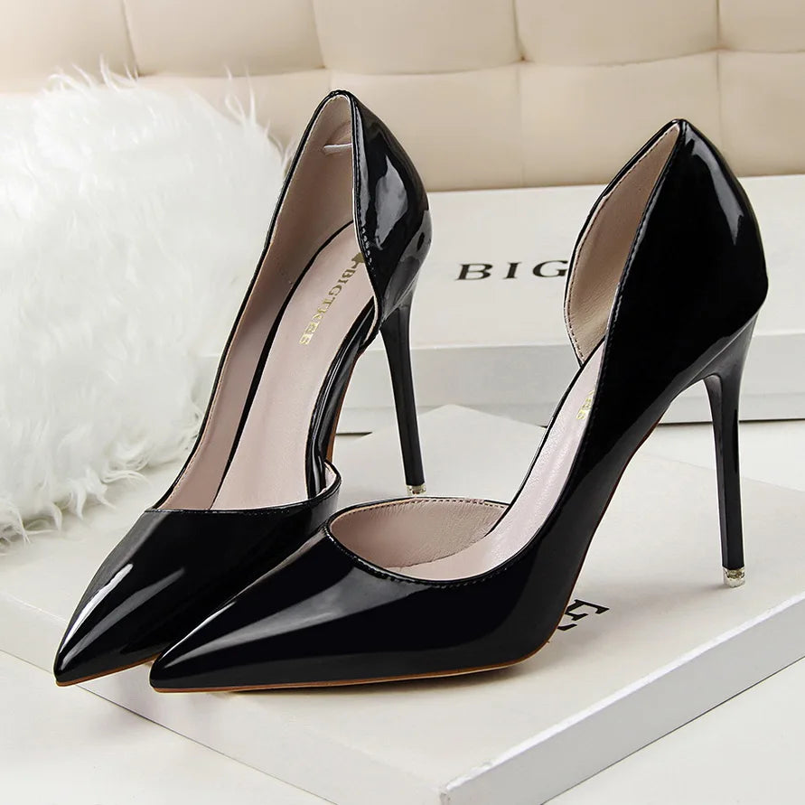 Frauen 7,5 cm 10,5 cm High Heels gelbe Pumps Büro sexy Stiletto Hochzeit Braut Scarpins kurze Absätze Dame sexy hohle Party Schuhe