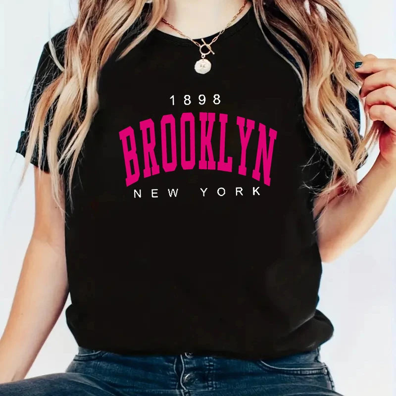2024 neue Sommer Frauen T Shirt 1898 Brooklyn New York Print Kurzarm T-Shirts Warme Casual Street Hip Hop Y2k Kleidung Tops