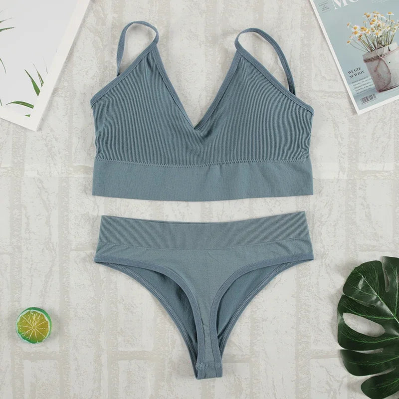 2 Stück BH Set Unterwäsche Set Frauen Höschen sexy G-String nahtlose Bra lette weibliche Dessous Soft Tank Crop Top