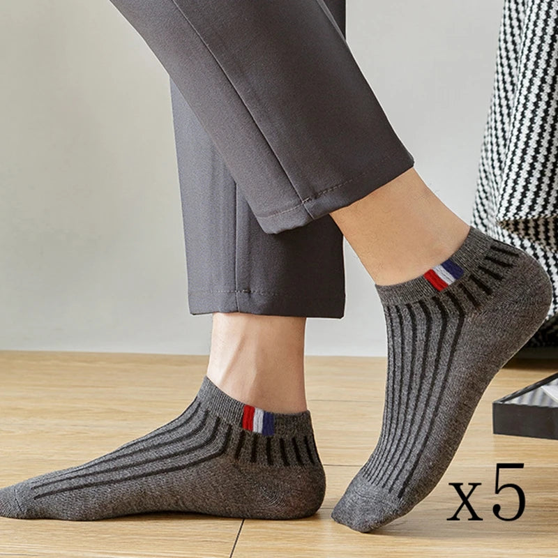 5 Paar dünne, einfarbige Herren-Freizeitsocken, atmungsaktive, schweißabsorbierende Kalibrierungssocken, Sommer-Mischbootssocken