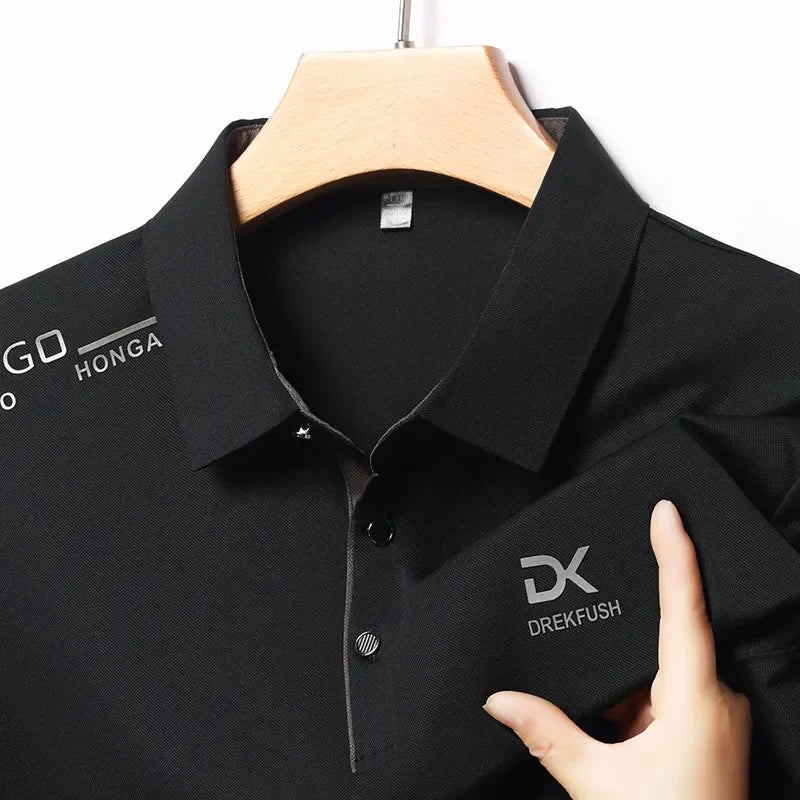 Neues Herren-Business-Casual-Kurzarmhemd mit Abzeichen, einfarbiges Poloshirt, modisches, atmungsaktives, bequemes, vielseitiges Oberteil