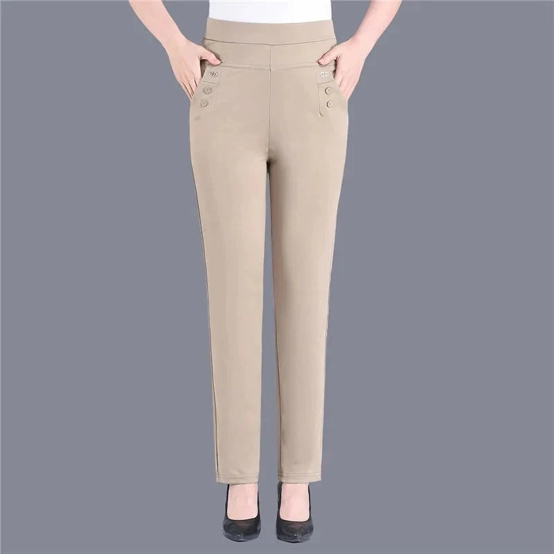 Casual Frauen Dünne Candy Farben Stretch Klassische Hosen Gerade Hosen Mutter Hohe Taille Pantalones Schlanke Knöchel-Länge Hosen