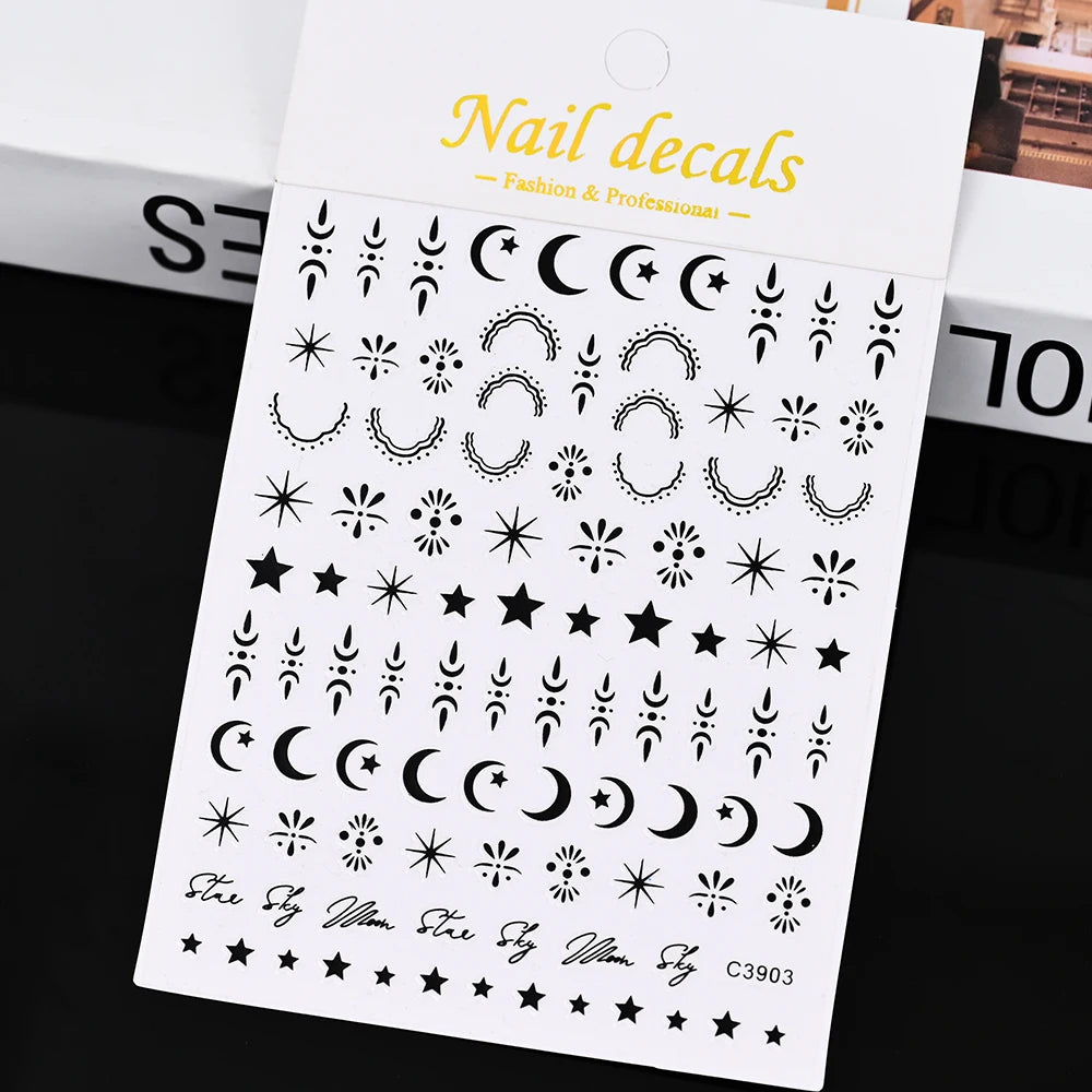 Vergoldete Stern und Mond Bronzing Nail Art Aufkleber hochwertige 3D Gold/Silber selbst klebende Slider DIY Nagel Aufkleber Dekoration 8*10cm