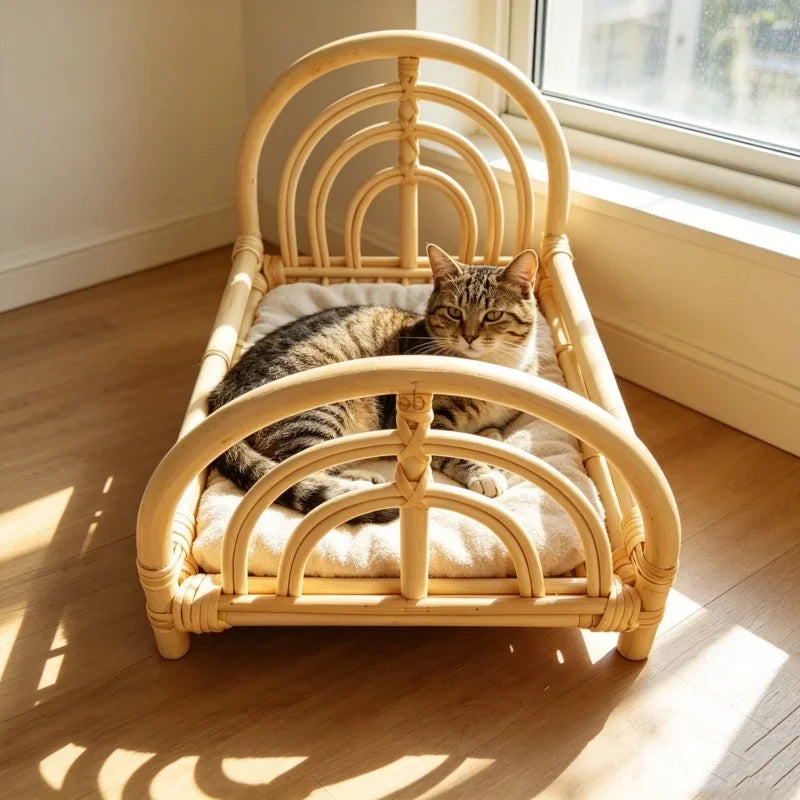 Natürliches Rattan-Katzenbettgestell, handgewebtes Katzen-Fotografie-Requisit, Weiden-Haustierbett für Hauskatzen, Mini-Fotoshooting-Bett für Kätzchen