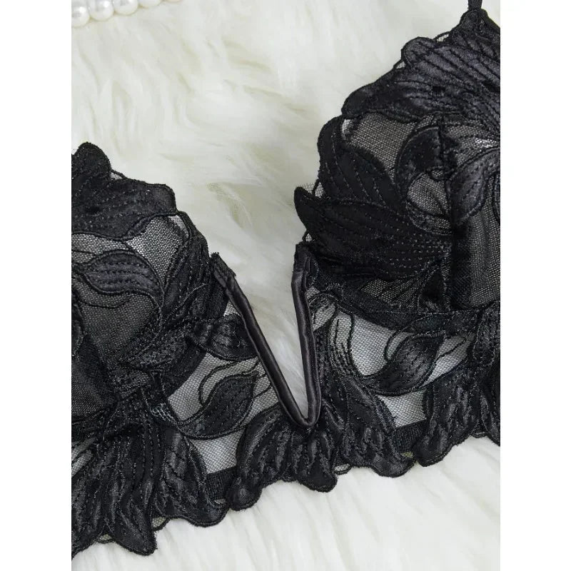 Feen-Dessous mit Blumenmuster, Valentinstag, bezaubernde kurze Höschen-Unterwäsche, sexy Nachthemd, ausgefallene V-Unterwäsche, Slip-Set für Damen, durchsichtiger BH