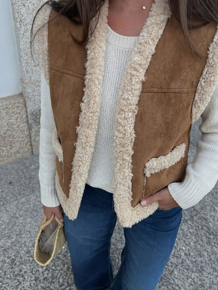 HH Damen Vintage Weste mit Offener Front, Ärmellos, mit Taschen, Frühling Herbst High Street Oberbekleidung, Lässige Urlaubs-Mode Party-Jacke
