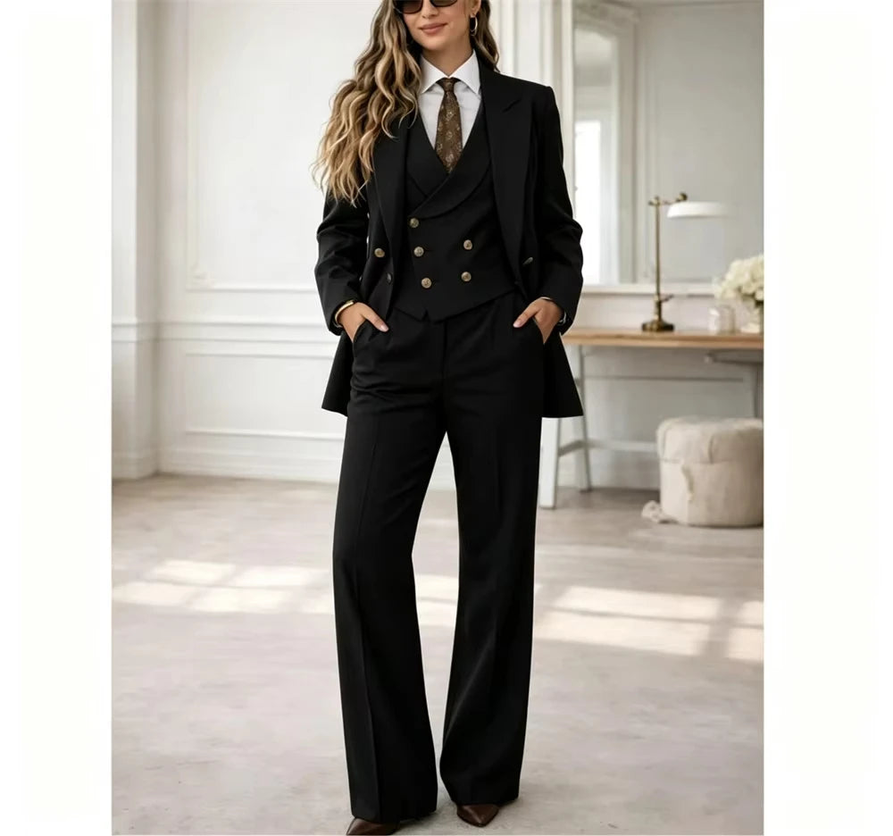 Klassischer 3-teiliger Damenanzug, maßgeschneiderter Hosenanzug, Kostüm für Damen, schick, elegant, für Hochzeitsgäste, Power-Anzug, Mariage (Jacke + Weste + Hose)