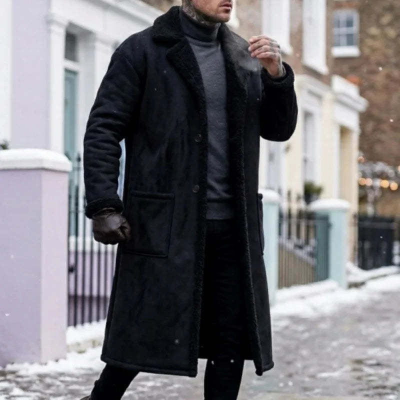 2026 Winter Langer Mantel: Neuer Streetwear-Freizeitmantel aus Fleece, Übergröße, Herren Winddichte Wildlederjacke