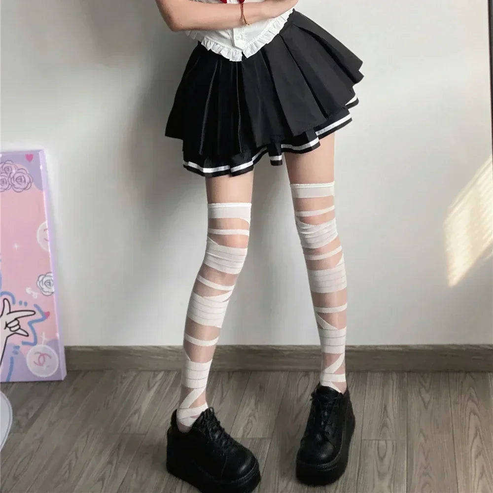 Y2k Mädchen Oberschenkelhohe Socken Strümpfe für Frauen Strümpfe Ultradünne transparente Kristallseidensocken Oberschenkelhohe Strümpfe JK Lolita