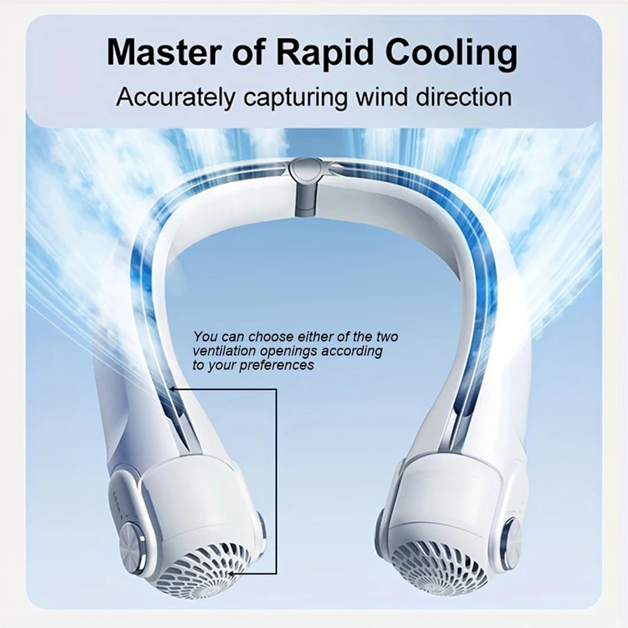 2026 Neu 360 °   Tragbarer Nackenventilator mit Luftzufuhr, Klimaanlage ohne Rotorblätter, Wiederaufladbarer Luftkühler mit Neigefunktion und Starkem Wind