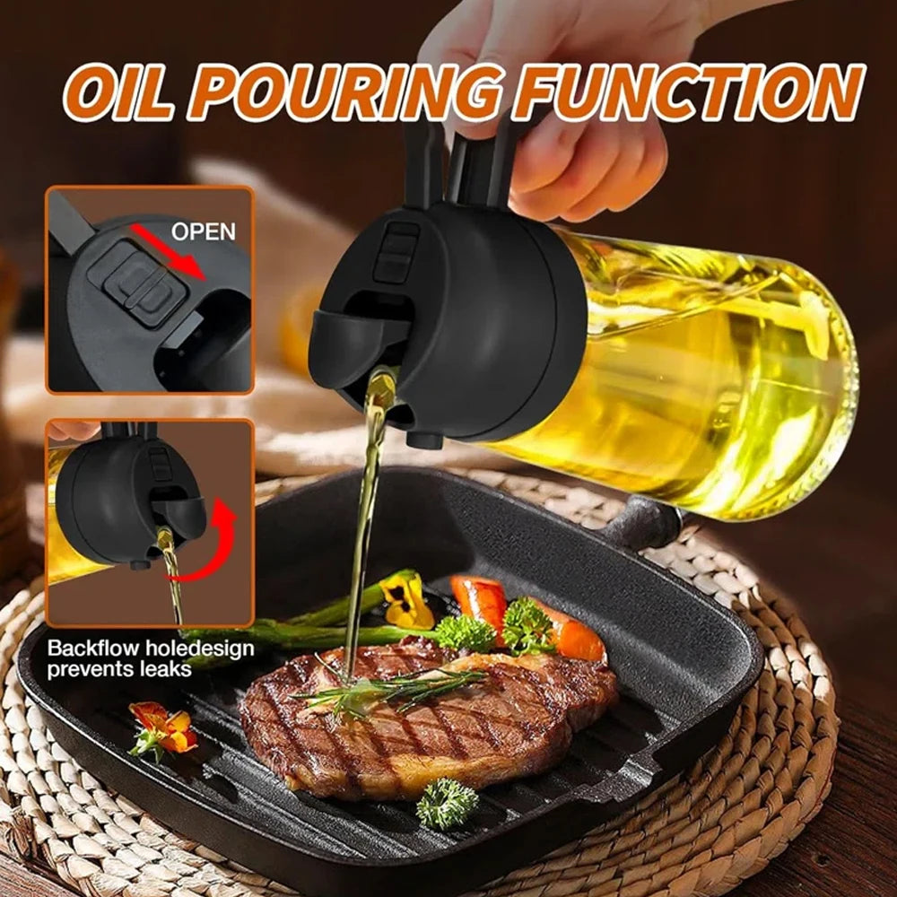 1-4 Stück 2-in-1-Sprühgerät, Ausgießer, Öl, leere Flasche, Kunststoff-Ölbehälter, Spender, Verdampfer, Küche, Grill, Camping, Kochutensilien