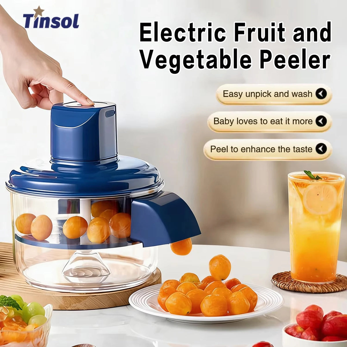TINSOL Neuer elektrischer Traubenschäler, automatisches Mini-Obstschälwerkzeug, intelligenter Gemüse- und Obstschäler, Küchenschäl Wonder
