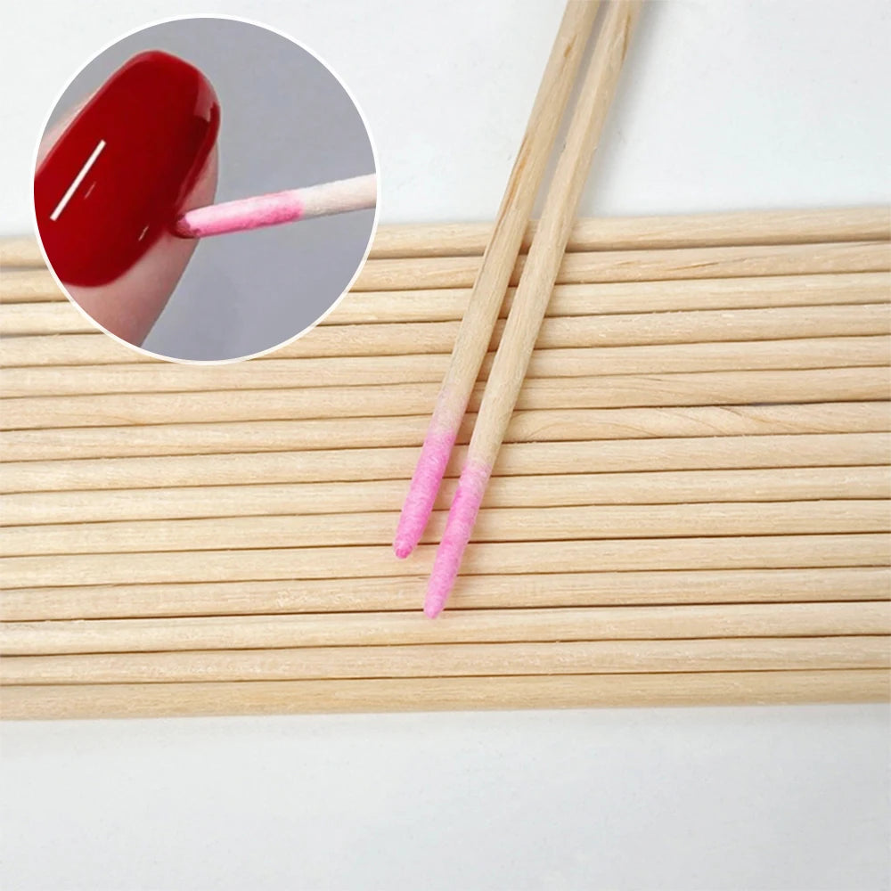 400 Stück rosa Doppelkopf-Nagelkunst-Nagelhautschieber-Entferner, 7 cm, orangefarbene Holzstäbchen, Wattestäbchen, sauberes Werkzeug für Nagel-Strass-Make-up