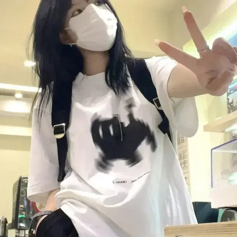 Black Cat Pixel Damen Print T-Shirt Mädchen Rundhals Fun Psychedelic Black Cat Casual Y2K Harajuku Top Graphic Tees