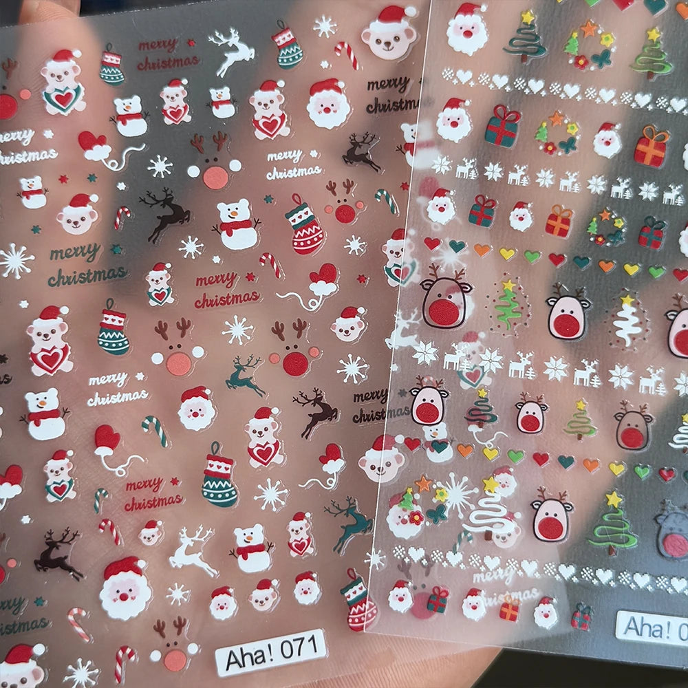 1 stücke 3D Weihnachten Santa Claus Schneeflocke Nagel Aufkleber Winter Weihnachten Nette Cartoon Schneemann Bär Elch Nagel Aufkleber Weihnachten Nagel decora