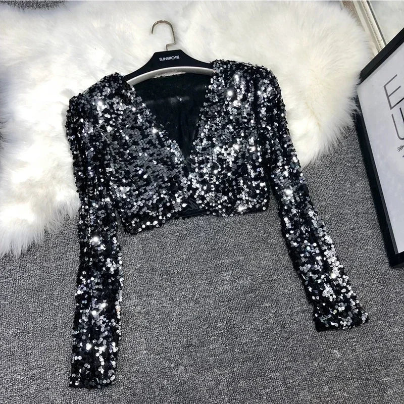 Street Fashion Joker Short Edition Pailletten Kleiner Anzug Funkelnder Perlenanzug Kleine Jacke Tank Top Jazz Dance Performance