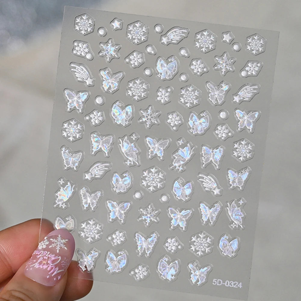 1 Stück 5D Dazzling Christmas Nail Art Aufkleber Gold/Rosa/Blau/Lila Weihnachtsbaum Schneekranz Nagelaufkleber Charmante Weihnachten Nageldeko