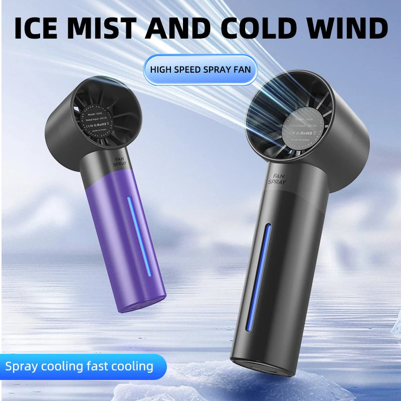 Tragbarer Sommer-Luftbefeuchter-Ventilator, Mini-Ventilator mit 5 Windgeschwindigkeiten, USB-wiederaufladbarer Hand-Sprühventilator, Wassersprüh-Nebelventilator, Mini-Ventilator für den Außenbereich