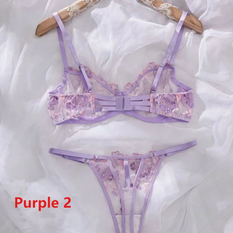Damen-Geschenke zum Valentinstag: Hellviolettes BH- und Slip-Set, Unterwäsche, Sexy Dessous, Durchsichtiger BH für Damen