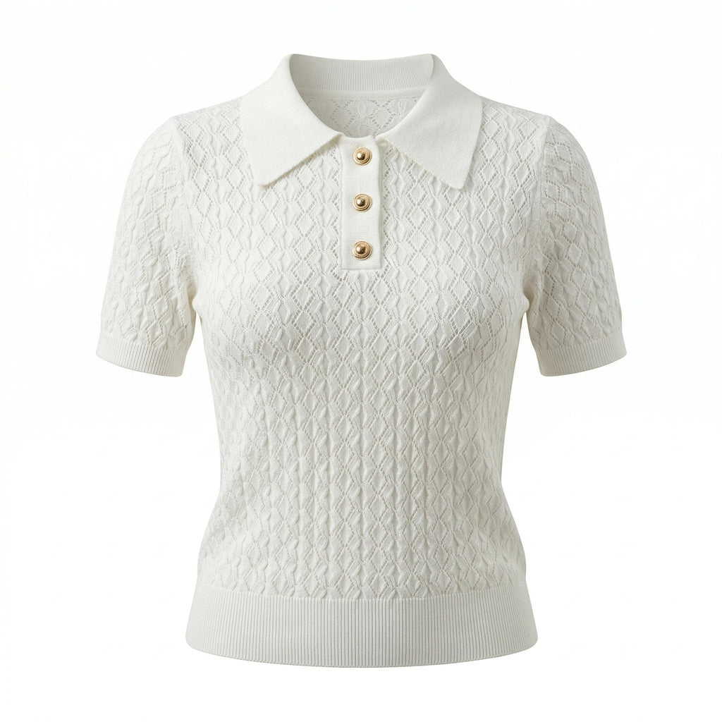 Smvp Eisseide Poloshirt 2026 Gestricktes Kurzarm-T-Shirt Damen Neu Schick Dünn Einzigartig Jacquard Damen-Oberteil Koreanischer Stil Kleidung