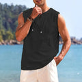 Baumwoll-Leinen-Ärmel-T-Shirt für Herren, lässiger Strand-Stil, leichte Schnürweste, atmungsaktiv, kühles Gefühl, Tops für Herren, Tank-Tops