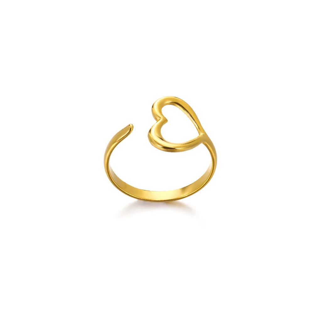 Minimalistische offene Schlangenringe aus Edelstahl, goldfarben, herzförmig, verstellbare Ringe, klassischer Partyschmuck, kostenloser Versand