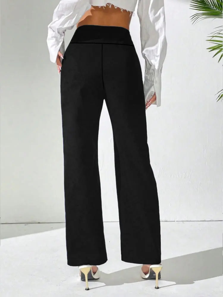 Einfarbige, lässige, gerade geschnittene Hose für Damen, Frühling/Herbst, hohe Taille, Bauchkontrolle, schlankmachend, weit geschnittene, lange Sporthose