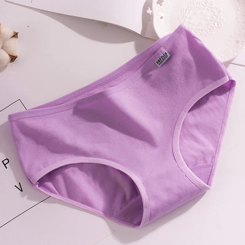 Damenhöschen aus reiner Baumwolle, weich, atmungsaktiv, bequem, Unterwäsche, Bonbonfarben, Unterhose, mittlere Taille, große Größe, M-XXL, Slips, Dessous