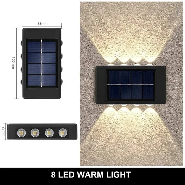 Solar-Außenwandleuchte, 12 LEDs, wasserdicht, Gartenleuchte, Hofbalustrade, dekorative Atmosphärenlampe, nach unten leuchtende Solarlampe