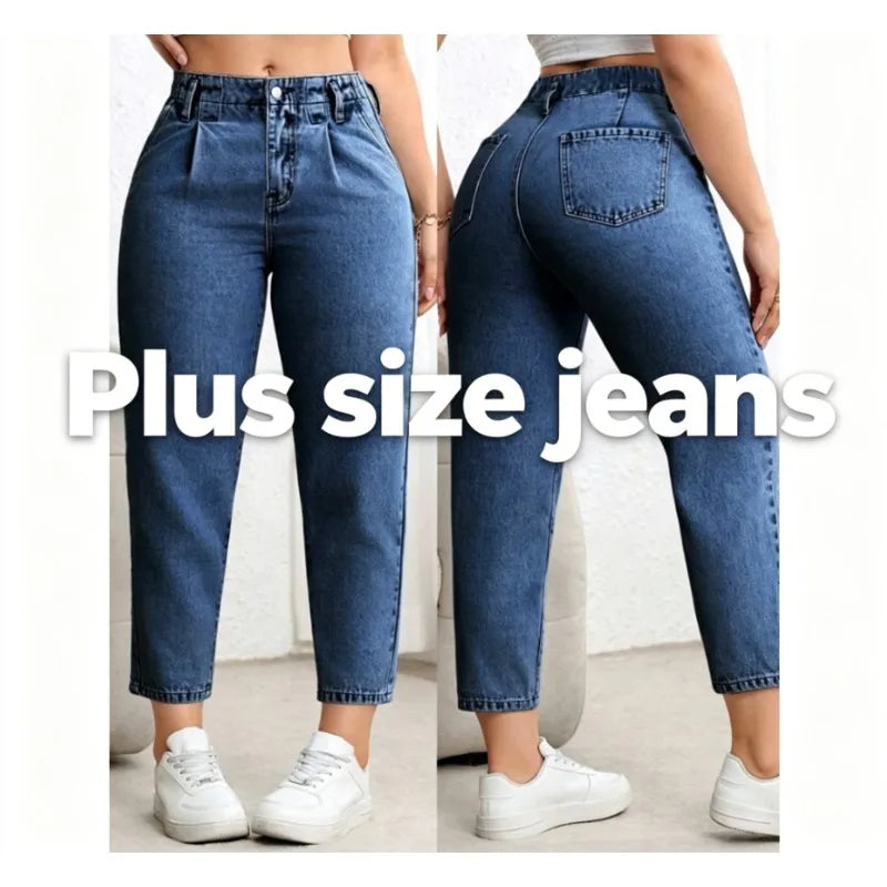 Damen Plus Size Jeans im amerikanischen Street-Style, elastische blaue Jeans, vielseitige modische Freizeithose aus Denim.