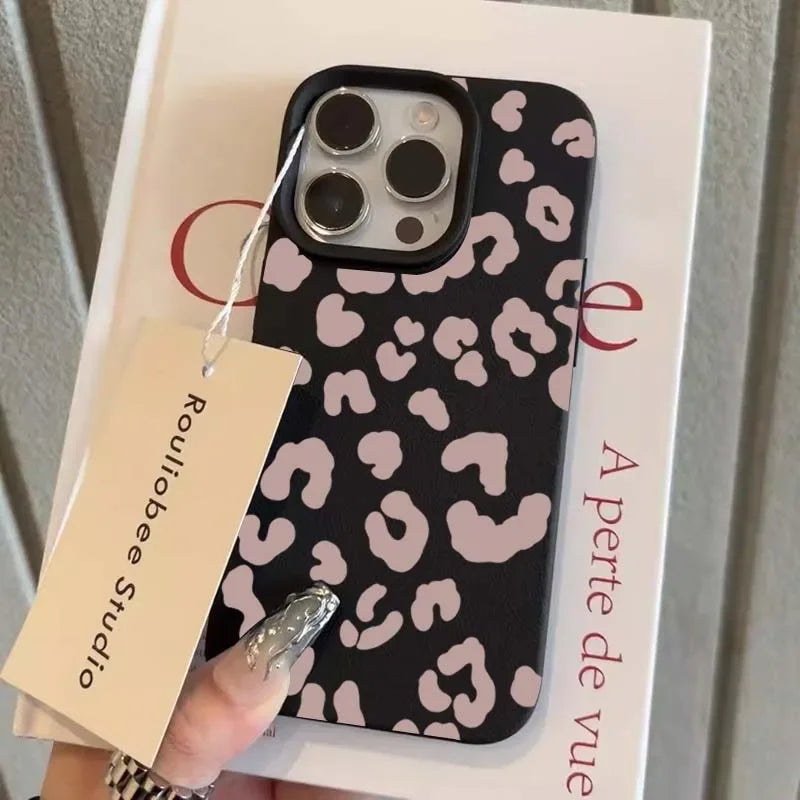 Handyhülle für iPhone 16e 16 15 14 13 12 11 Pro Max 16 Plus XS Max X XR Minimalistischer Leopardenmuster Lichee-Muster Weiche TPU-Abdeckung