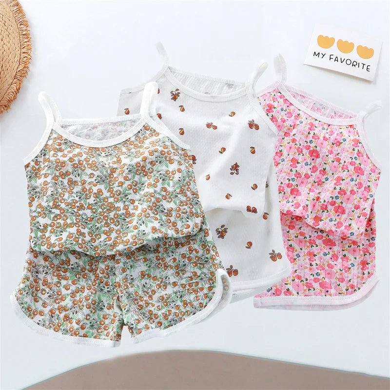 2026 Neues Kinder-Set aus Oberteil und Shorts, Sommer-Dünnes Baby-Baumwoll-Unterhemd, Ärmelloses Loungewear-Set für Mädchen
