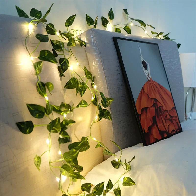 Blume grünes Blatt Schnur Lichter künstliche Rebe Lichterketten batterie betriebene Weihnachts baum Girlande Licht für Hochzeit Wohnkultur