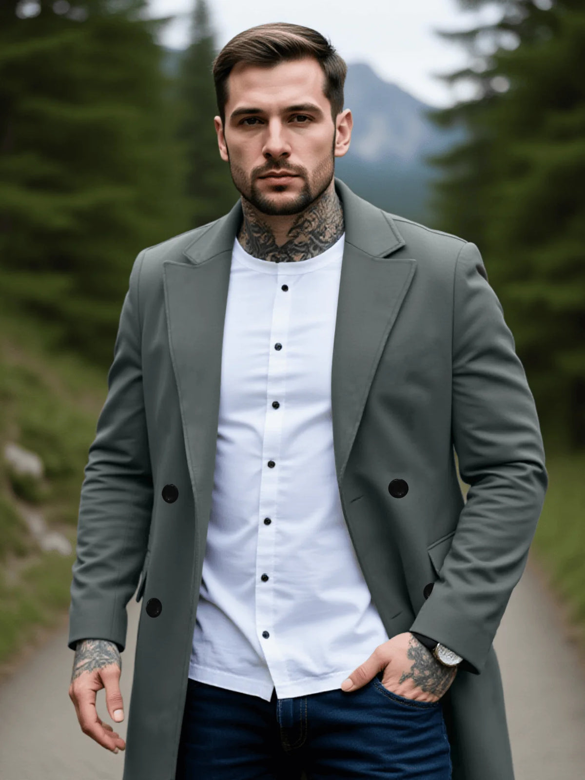 Warmer und dicker Mantel aus Wollmischung für Herren, zweireihig, vollständig gefüttert, perfekt für den frühen Herbst im Freien, Herrenjacke, Straße