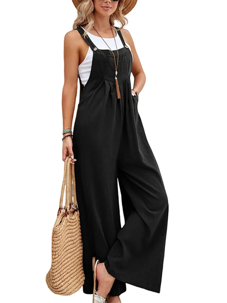 Damen Sommer Herbst Lässige Jumpsuits mit Trägern Elegante Hochgeschnittene Weite Hosen Harajuku Ärmellose Overalls Streetwear