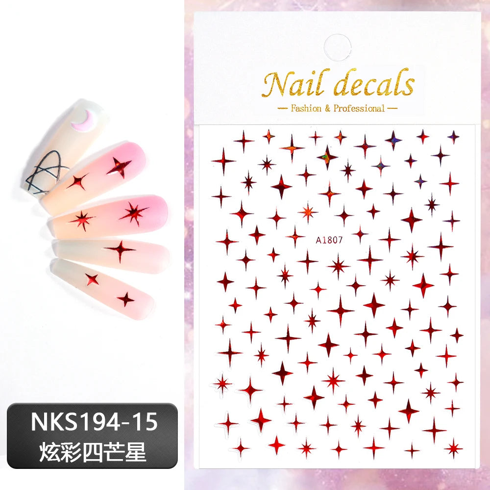 Vergoldete Stern und Mond Bronzing Nail Art Aufkleber hochwertige 3D Gold/Silber selbst klebende Slider DIY Nagel Aufkleber Dekoration 8*10cm