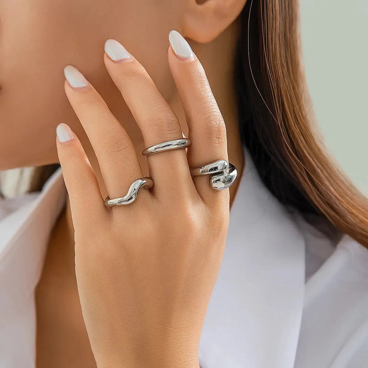 3Pcs Trendy Kreative Geometrische Welle Geformt Ring Set für Frauen Design Unregelmäßige Einstellbare Offenen Ring Finger Schmuck Zubehör