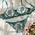 Spitzen-Stickerei-BH-Set mit ultradünnen Cups, transparente Mesh-Nachtwäsche für Frauen mit großer Oberweite, S-XL, Push-up, 32-38