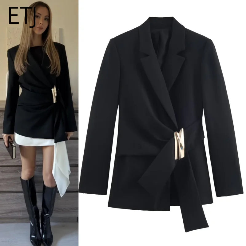 ETJ 2025 Damen Herbst und Winter neues elegantes Mode-Revers mit Schulterpolster, geknöpfter Jacke und gerader Hose