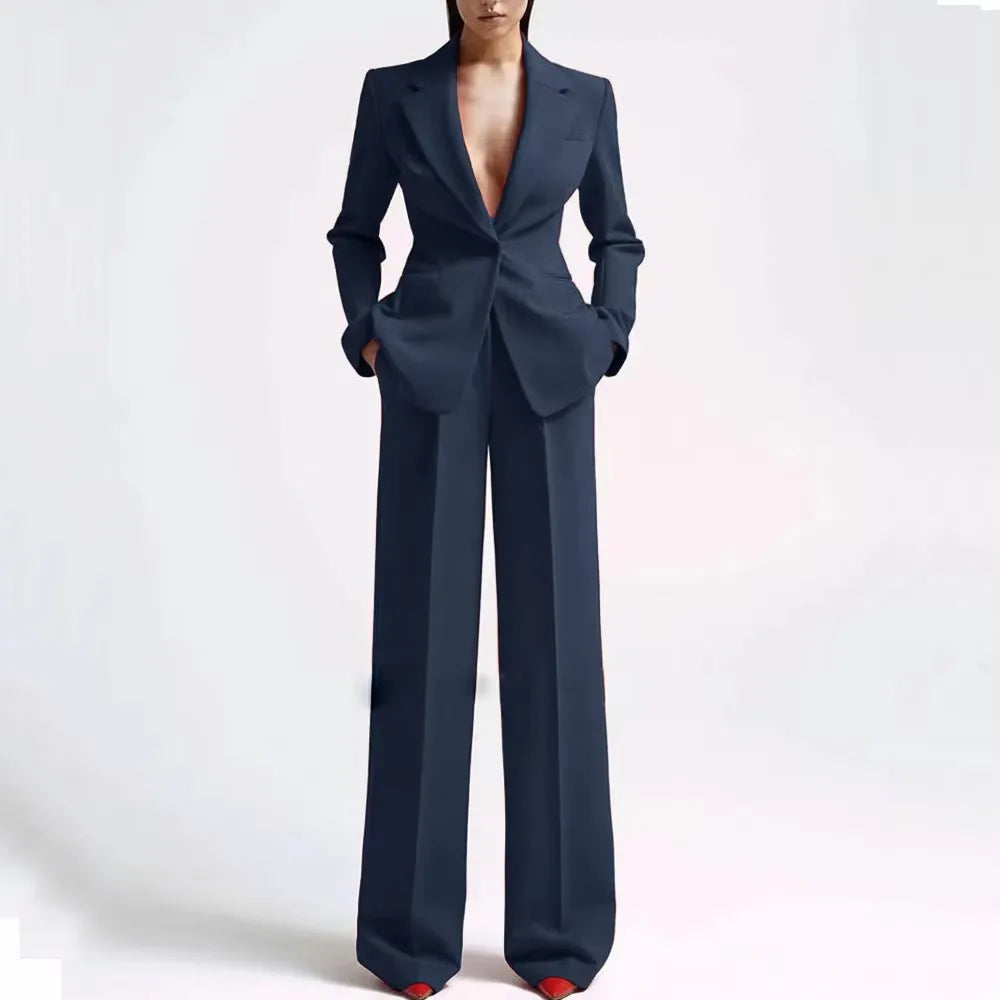 Neue elegante Hosenanzüge für Damen im Western-Stil, einfarbiges 2-teiliges Set, das Ihre Silhouette für den Alltag und die Freizeit ausglättet.