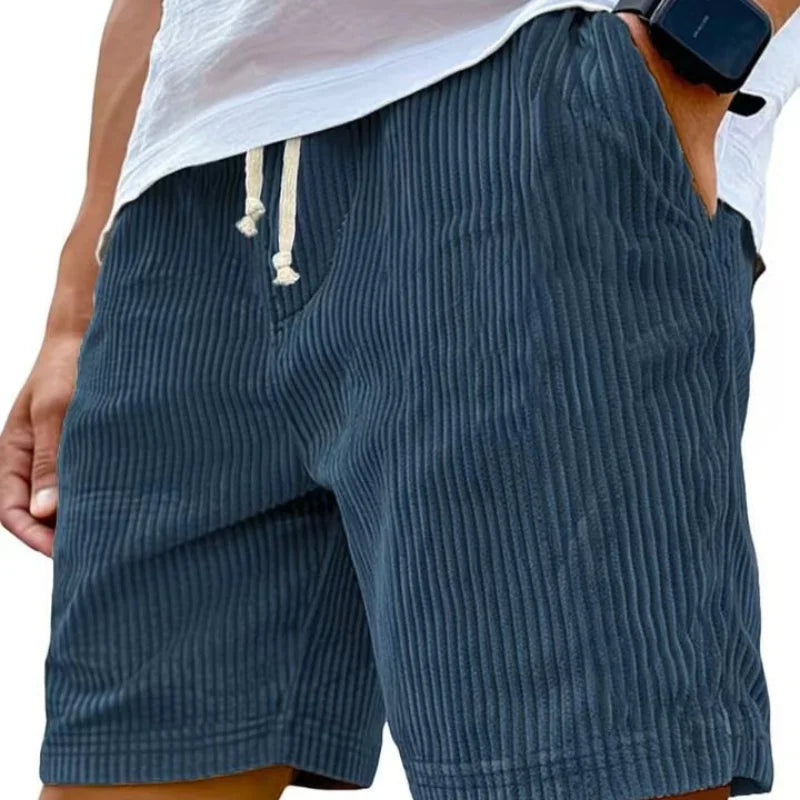 Sommer Cord-Shorts für Herren, dünn, schnelltrocknend, einfarbig, lässige Sport-Jogging-Shorts, locker geschnitten, 5-Punkte-Shorts über dem Knie, Cargo-Hose