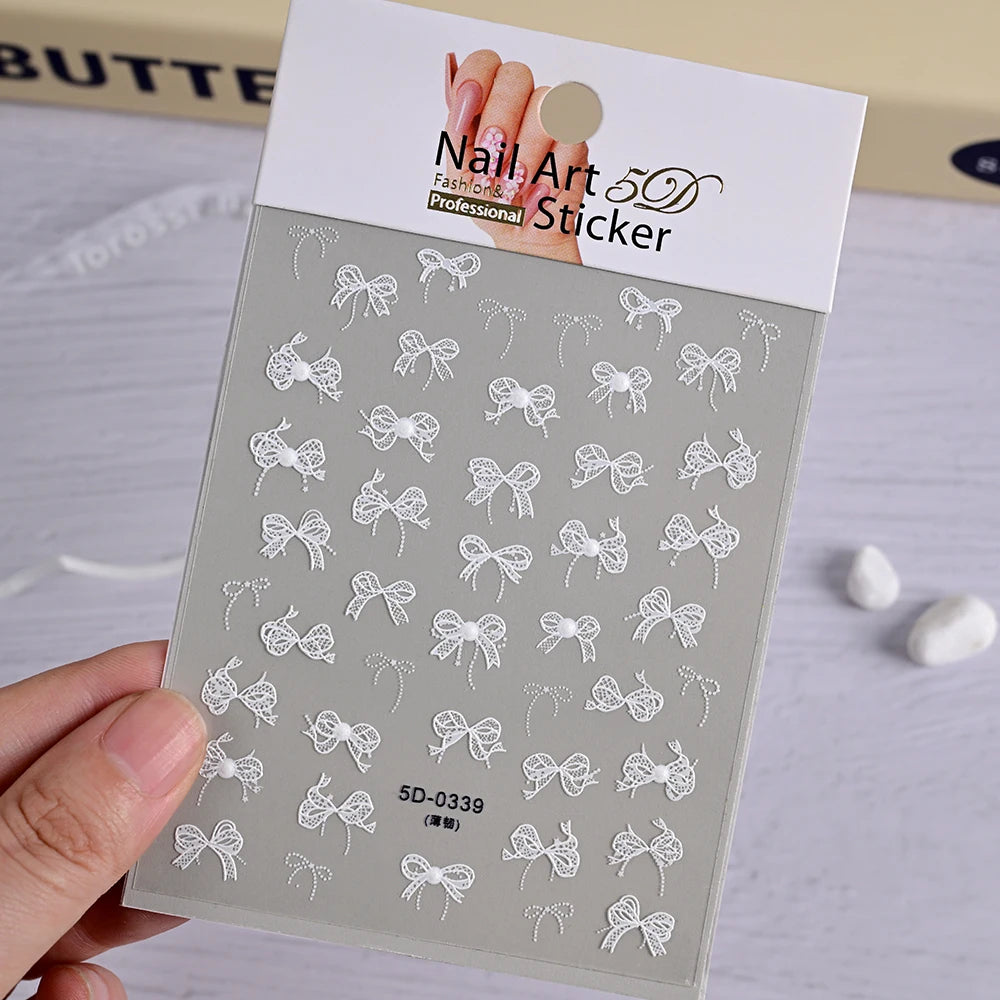 1 Stück 5D Süße Herz-Karo-Präge-Nagelkunst-Sticker, karierte Liebesherzen im koreanischen Stil, französische Nagel-Abziehbilder, Maniküre-Dekorationen