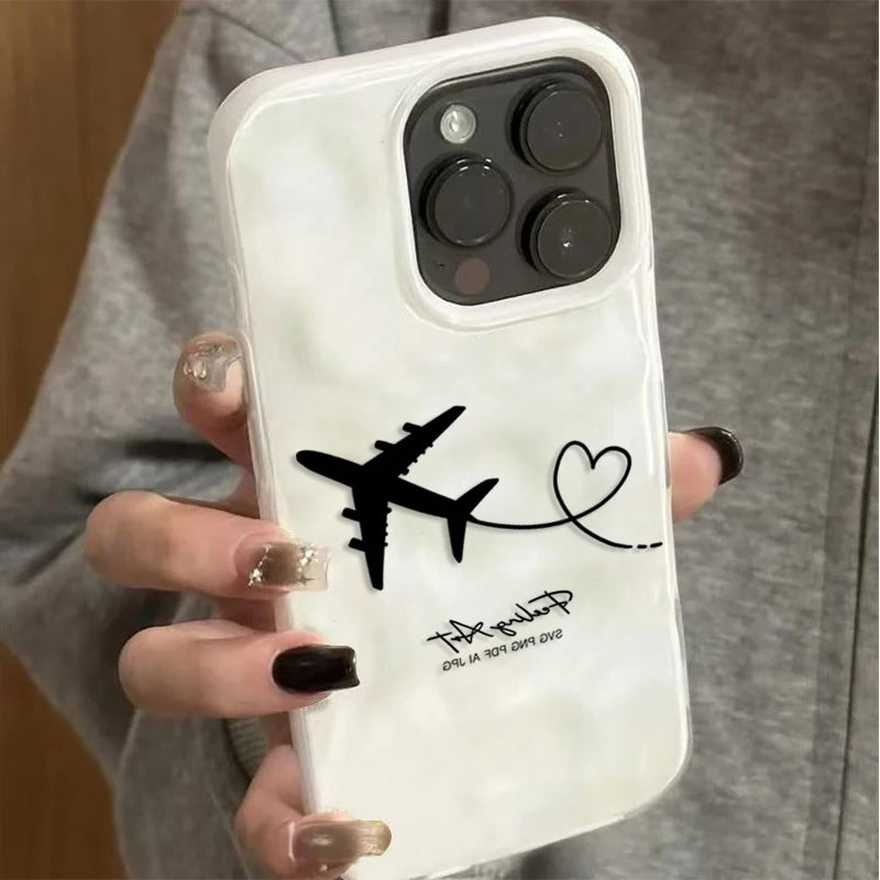 Trendige Flugzeug-Herz-Handyhülle für iPhone 17, 16, 11, 12, 13, 14, 15, Pro Max, Luftblau, Rosa, Gelb, stoßfeste, weiche Schutzhülle