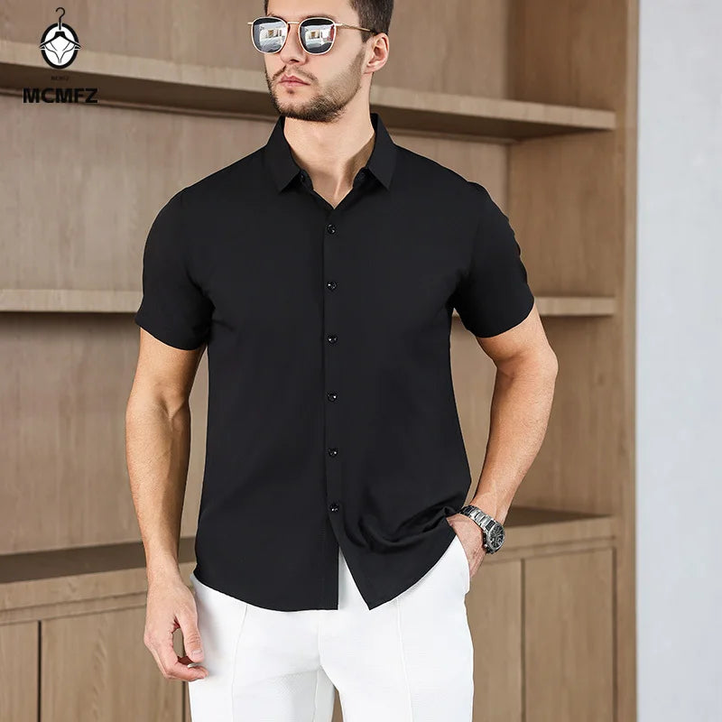 Neues Herren-Business-Casual-Hemd mit kurzen Ärmeln, einfarbig, für Sommermode, ohne Bügeln, bequemes und vielseitiges Oberteil