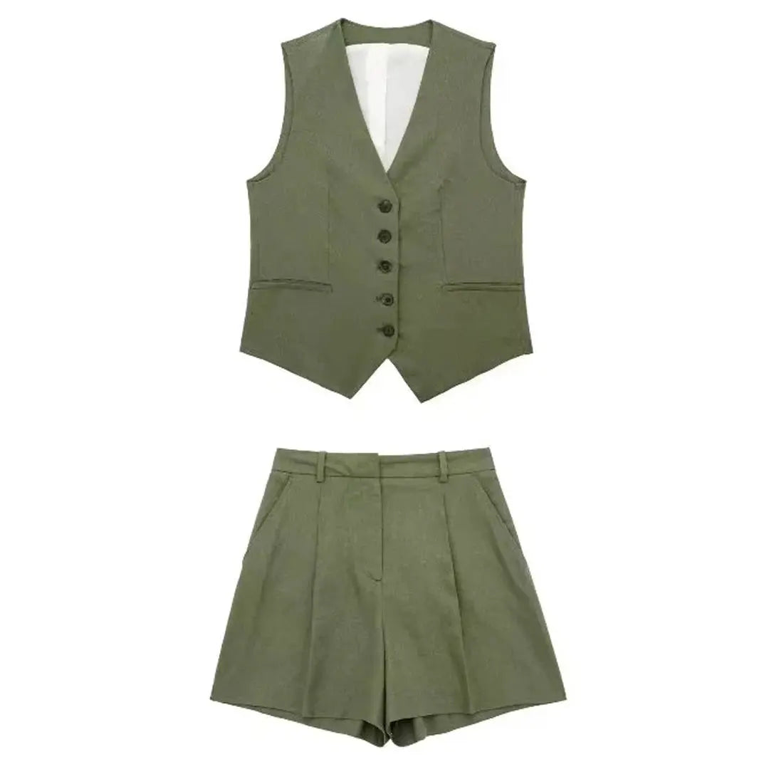Frauen Vintage-Mode Shorts Set Casual Solide Weiß Ärmellose Weste + Taschen Hosen Weibliche Zwei Stücke Set Straße Roupa De mujer