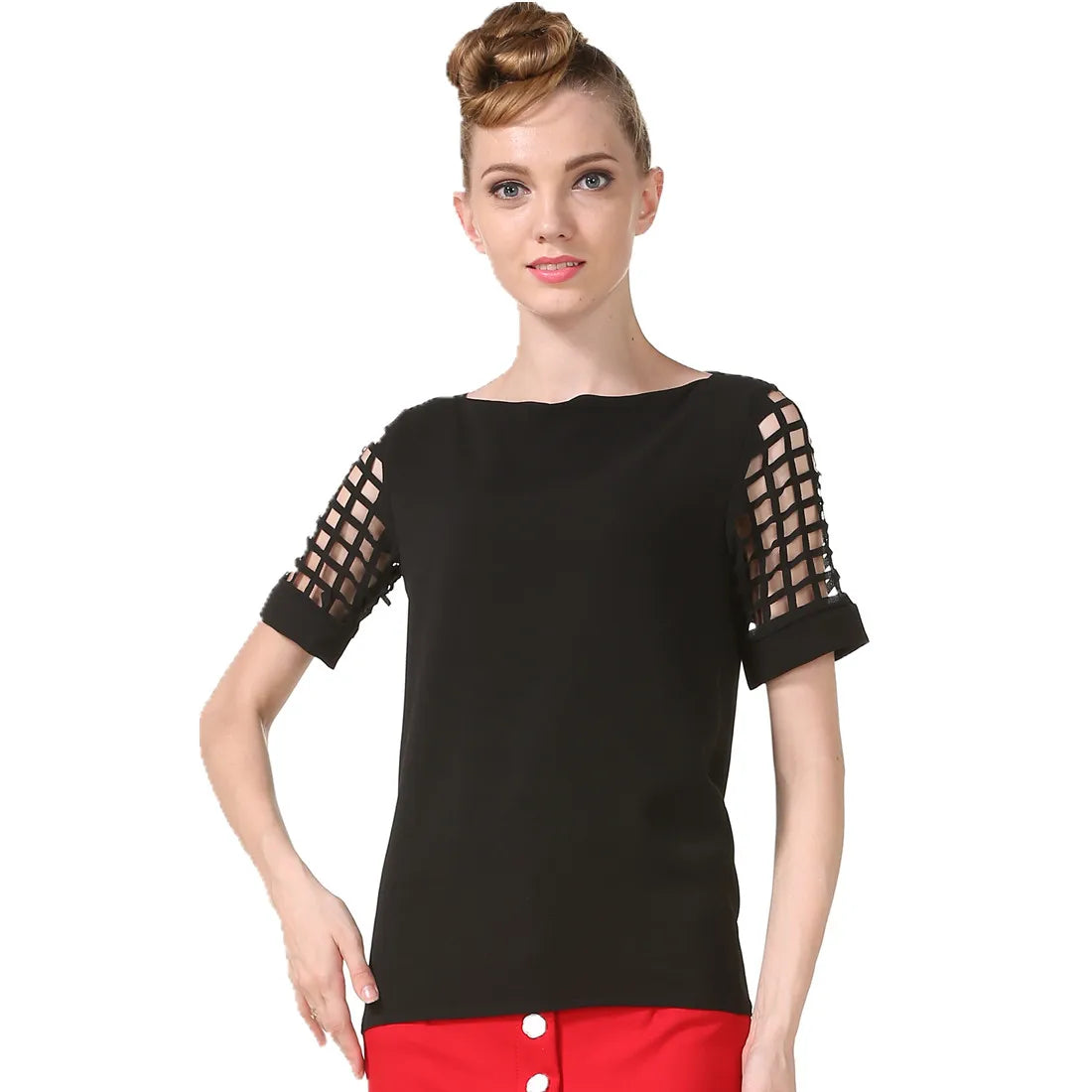 Sommer Bluse Sexy Frauen Damen Hohl Hülse Slash Neck Lose Solide Shirts Casual Tops