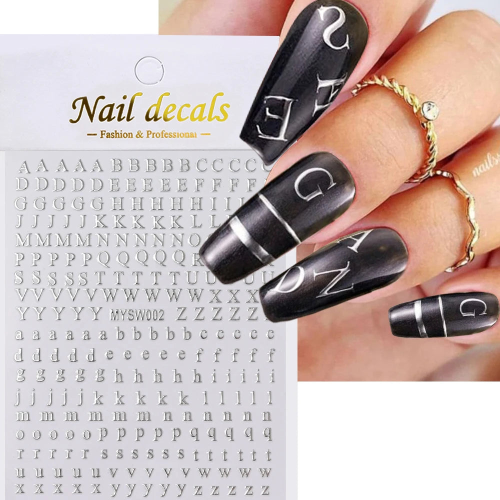 1 Stück 3D Englischer Buchstabe Nail Art Aufkleber Kleine 26 Alphabet Klebeaufkleber 10*8 cm 0-9 Nummer DIY Sliders Maniküre Dekorationen