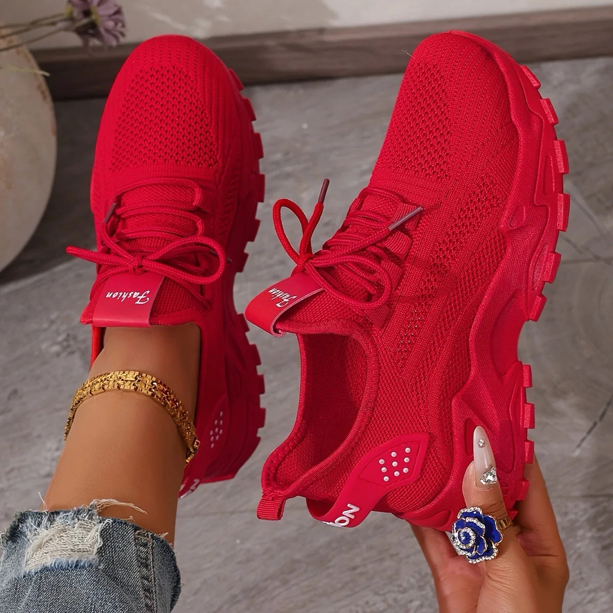 Freizeitschuhe für Damen, trendig und vielseitig, Mesh, atmungsaktiv, weiche Sohle, Schnür-Freizeitsportschuhe