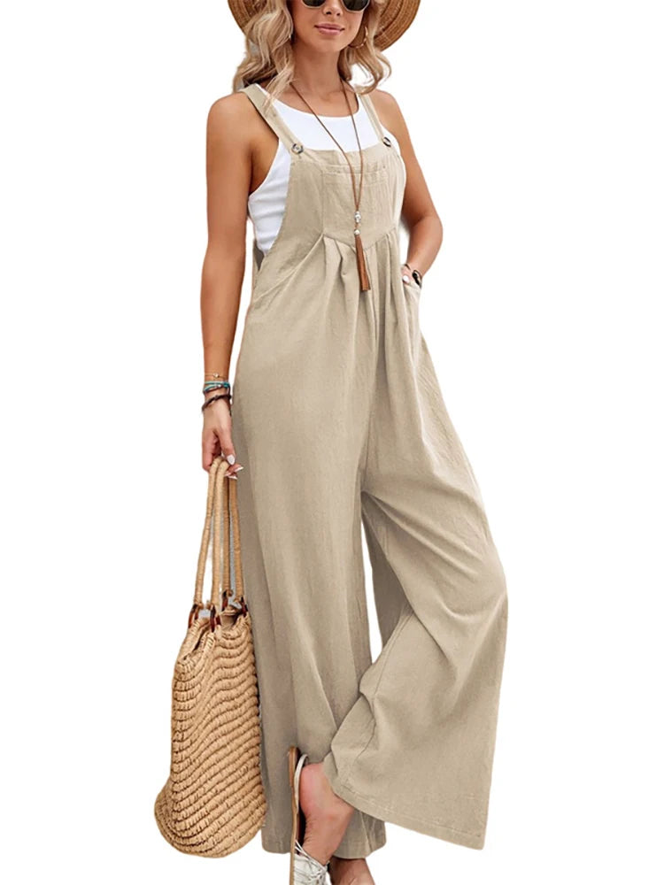 Damen Sommer Herbst Lässige Jumpsuits mit Trägern Elegante Hochgeschnittene Weite Hosen Harajuku Ärmellose Overalls Streetwear