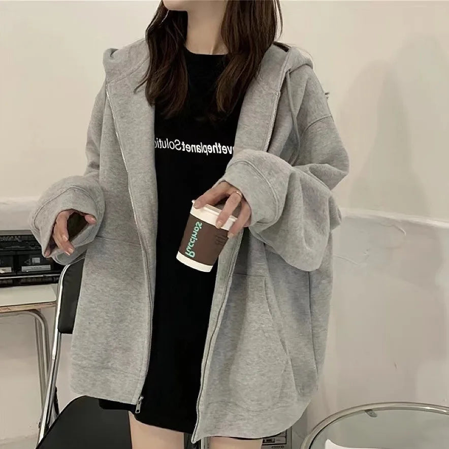 Schicker lockerer Damen-Hoodie – Frühling/Herbst, neuer Stil, lässiger Look, Fleece-Innenfutter, modische Freizeit-Oberbekleidung